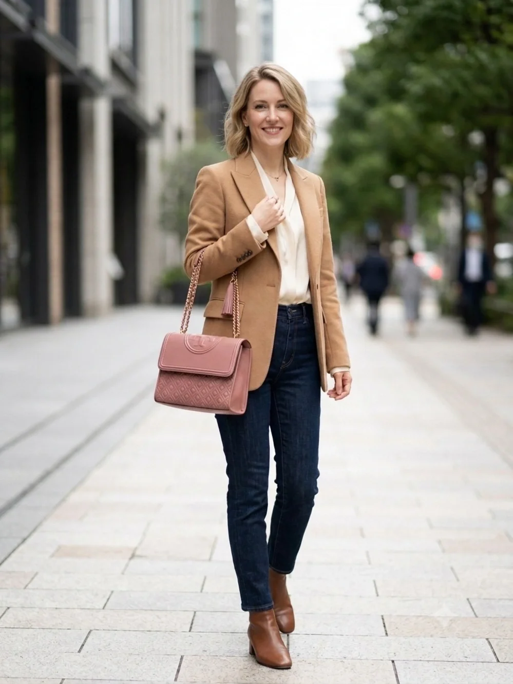 Tory Burch Quilted Crossbody Bag in Dusty Rose with Gold Chain